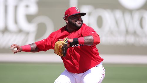 FORT MYERS, - MARCH 14: Pablo Sandoval #48 of the Boston Red Sox makes the throw to first on the ground ball from Jason Rogers (not in photo) of the Pittsburgh Pirates during the fourth inning of the Spring Training Game on March 14, 2016 at Jet Blue Park at Fenway South, Florida. The Pirates defeated the Red Sox 3-1. (Photo by Leon Halip/Getty Images)