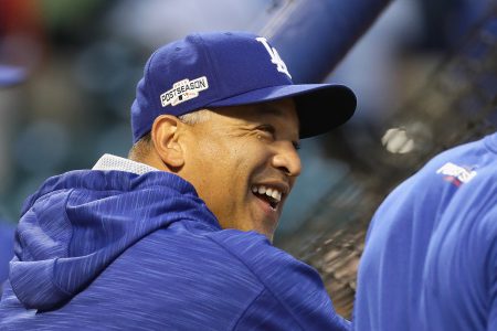 CHICAGO, IL - OCTOBER 16: Los Angeles Dodgers manager Dave Roberts reacts prior to game two of the National League Championship Series against the Chicago Cubs at Wrigley Field on October 16, 2016 in Chicago, Illinois. (Photo by Jonathan Daniel/Getty Images)
