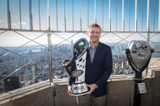 2015 NASCAR XFINITY series champion Chris Buescher visit the Empire State Building, Tuesday, Dec. 15, 2015. Buescher will move up to the NASCAR Sprint Cup Series to drive for Front Row Motorsports in 2016, Roush Fenway Racing announced last week.