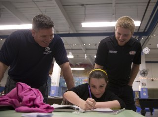 PHILADELPHIA, PA - DECEMBER 14: Chris Buescher visits the Boys and Girls Club on December 14, 2015 in Philadelphia, Pennsylvania. (Photo by Mitchell Leff/NASCAR via Getty Images)