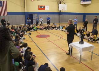 PHILADELPHIA, PA - DECEMBER 14: Chris Buescher visits the Boys and Girls Club on December 14, 2015 in Philadelphia, Pennsylvania. (Photo by Mitchell Leff/NASCAR via Getty Images)