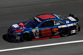 CHARLOTTE, NC - MAY 24: Dale Earnhardt Jr., driver of the #88 National Guard/Superman Chevrolet, practices for the NASCAR Sprint Cup Series Coca-Cola 600 at Charlotte Motor Speedway on May 24, 2014 in Charlotte, North Carolina. (Photo by Matt Sullivan/Getty Images)