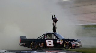 during the NASCAR Camping World Truck Series Great Clips 200 at Atlanta Motor Speedway on February 27, 2016 in Hampton, Georgia.