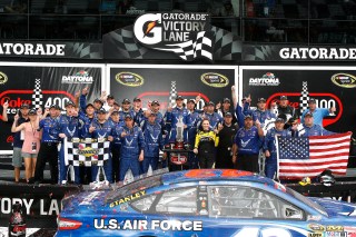 3-5 July, 2014, Daytona Beach, Florida USA Aric Almirola celebrates in victory lane ©2014, Russell LaBounty NKP
