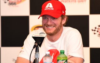 WATKINS GLEN, NY - AUGUST 05: Dale Earnhardt Jr., driver of the #88 Hendrick Motorsports Chevrolet, speaks to the media before practice for the NASCAR Sprint Cup Series Cheez-It 355 at Watkins Glen International on August 5, 2016 in Watkins Glen, New York. (Photo by Josh Hedges/Getty Images)