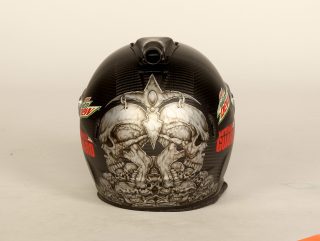 DAYTONA BEACH, FL - FEBRUARY 16: The helmet of Dale Earnhardt Jr., driver of the #88 National Guard/Diet Mountain Dew Chevrolet, posed during NASCAR Media Day at Daytona International Speedway on February 16, 2012 in Daytona Beach, Florida. (Photo by Matthew Stockman/Getty Images)