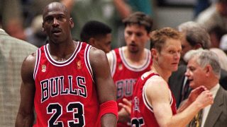 11 Jun 1997: Michael Jordan #23 of the Chicago Bulls walks on the court during game five of the NBA Finals against the Utah Jazz at the Delta Center in Salt Lake City, Utah. The Bulls defeated the Jazz 90-88. Mandatory Credit: Brian Bahr /Allsport