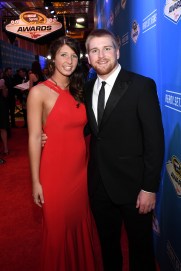 LAS VEGAS, NV - DECEMBER 02: NASCAR Sprint Cup Series driver Chris Buescher and his girlfriend Emma Helton attend the 2016 NASCAR Sprint Cup Series Awards at Wynn Las Vegas on December 2, 2016 in Las Vegas, Nevada. (Photo by Ethan Miller/Getty Images)