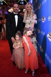 LAS VEGAS, NV - DECEMBER 02: NASCAR Sprint Cup Series Champion Jimmie Johnson, his wife Chandra and their daughters Genevieve and Lydia attend the 2016 NASCAR Sprint Cup Series Awards at Wynn Las Vegas on December 2, 2016 in Las Vegas, Nevada. (Photo by Ethan Miller/Getty Images)