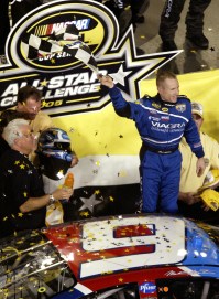 CONCORD, NC - MAY 21: Mark Martin, driver of the #6 Viagra Ford, celebrates winning the NASCAR Nextel Cup All-Star Challenge at Lowe's Motor Speedway on May 21, 2005 in Concord, North Carolina. (Photo by Craig Jones/Getty Images)